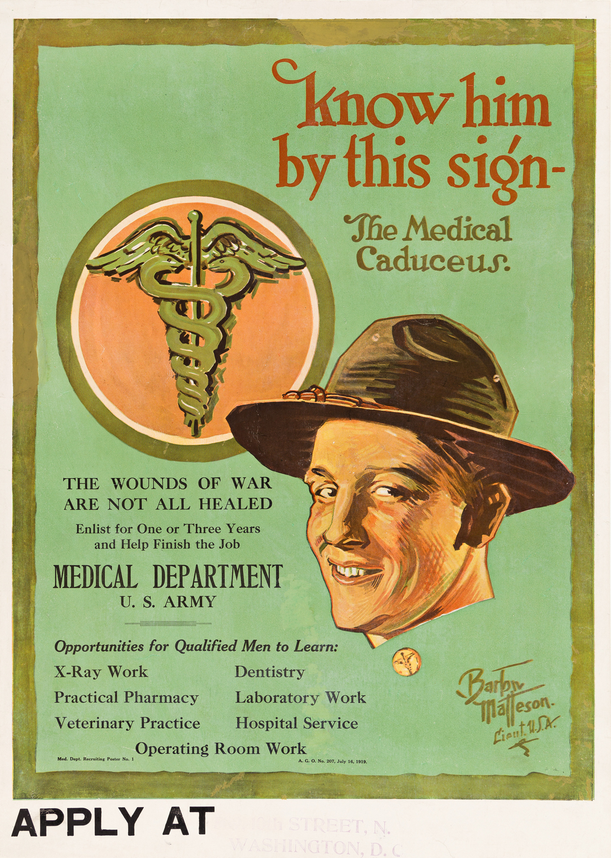 BARTOW MATTESON (1894-1984).  KNOW HIM BY THIS SIGN - THE MEDICAL CADUCEUS. 1919. 28½x20¼ inches, 72¼x51½ cm.